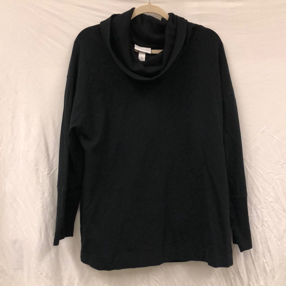 Tunic length black cowl neck sweatshirt